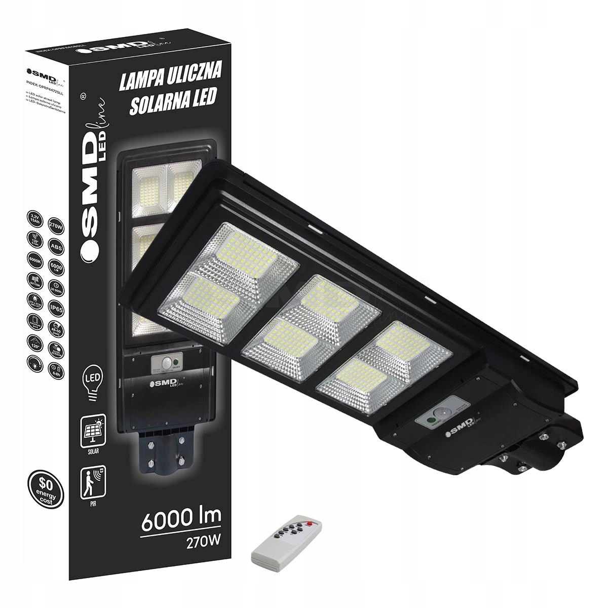 Pouličné svietidlo 270 W 6000 lm, solárne napájanie